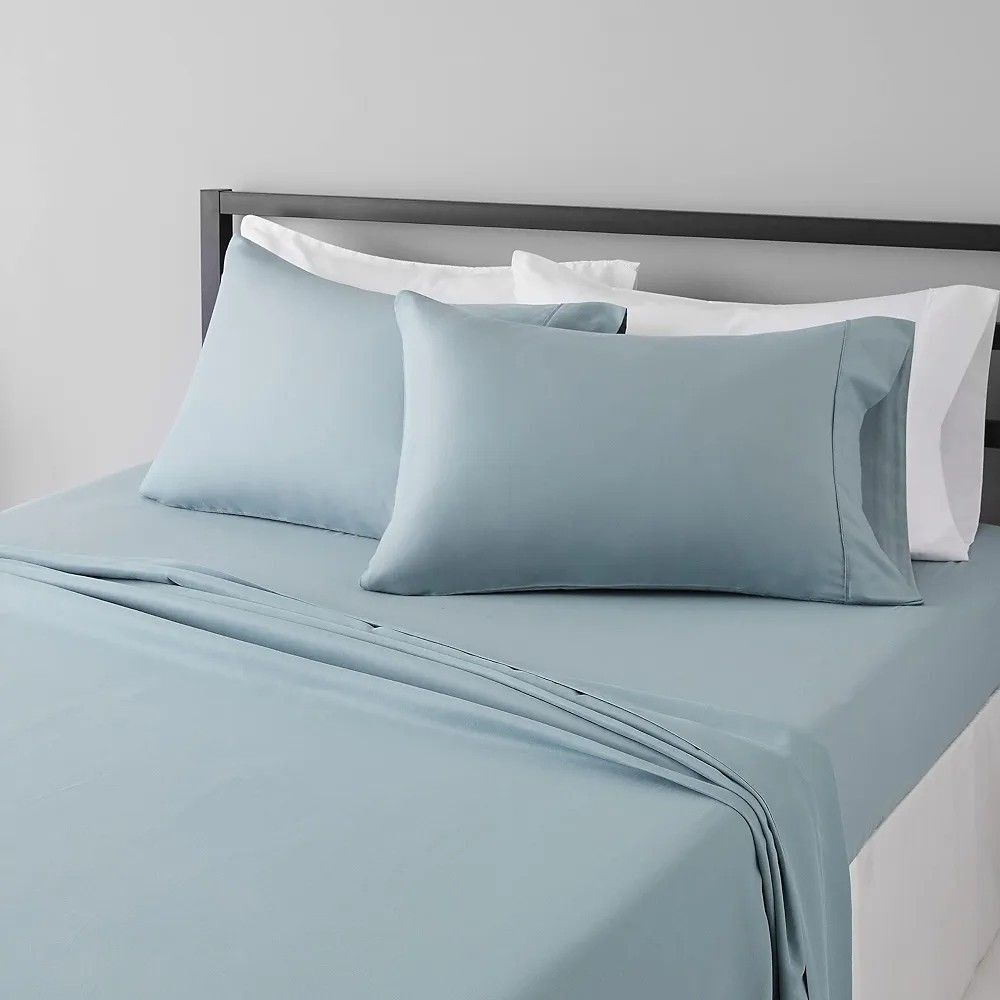 Amazon Basics Microfiber 4-Piece Bed Sheet Set Spa Blue Breathable - Full Size